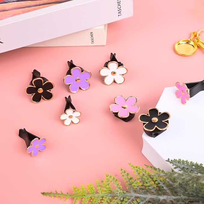 Acantha Car Vent Clips Women Car Decorations Lavender Air Freshener Accessories Daisy Flower Auto Air Conditioning Outlet Clip 6-Pack ﻿- White Pink