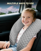 Memory Foam Kids Travel Pillow, Car Pillow for Kids, H-Shape Car Pillows for Sleeping, Removable Pillowcase, Adjustable, Velvet Dots, Grey