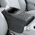 Upgraded Car Center Console Cover,PU Leather Car Armrest Cover Cushion Contains High Elasticity Sponge with 2 Storage Bags Tissue Box (Black-A)