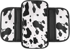 Cow Print Car Center Console Cover PVC Leather Armrest Cushion with 2 Storage Bags Universal Car Armrest Seat Box Pad Car Interior Accessories Protector for Women Men (White Black)