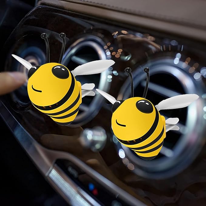 2PCS Little Bee Car Air Vent Clip, Automobile Perfume Air Conditioning Vent Accessories, Cute Car Air Freshener Gift (yellow)
