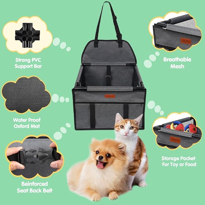 SWIHELP Dog Car Seat Puppy Portable Pet Booster Car Seat with Clip-On Safety Leash and Stable Fram, Anti-Collapse,Perfect for Small Pets