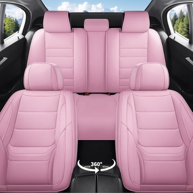 Car Seat Covers Full Set Fit for Buick Regal 2009-2020, Premium Faux Leather Waterproof Car Seat Protectors with Lumbar Support, Breathable Anti-Slip Easy to Install(Pink,Full Set)