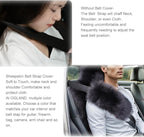 OGLAND Long Wool Fluffy Sheepskin Seat Belt Covers, Fuzzy Seatbelt Pads for Adults Kids Women Universal Car 2 Pack (Black)