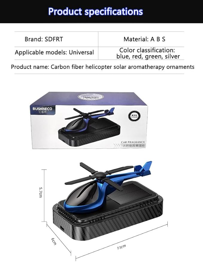 Car Air Freshener | Solar Powered Helicopter Scents Diffuser | Fashion Automotive Interior Decoration Accessories Purifiers for Car and Home Aromatherapy Dashboard (Red, 11 X 6 X 5.7 CM)