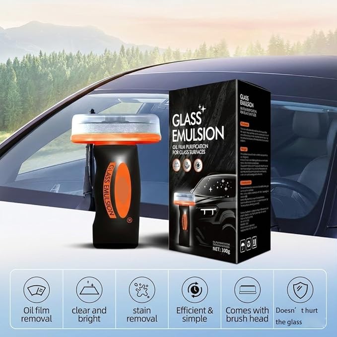 Glass Oil Film Remover for Car,Glass Guard Cleaner,Powerful Emulsion Oil Film Remover with Hydrophobic Anti-Fog Coating,Window and Windshield Cleaning Tool with Board for Car and Home Use (1PCS)