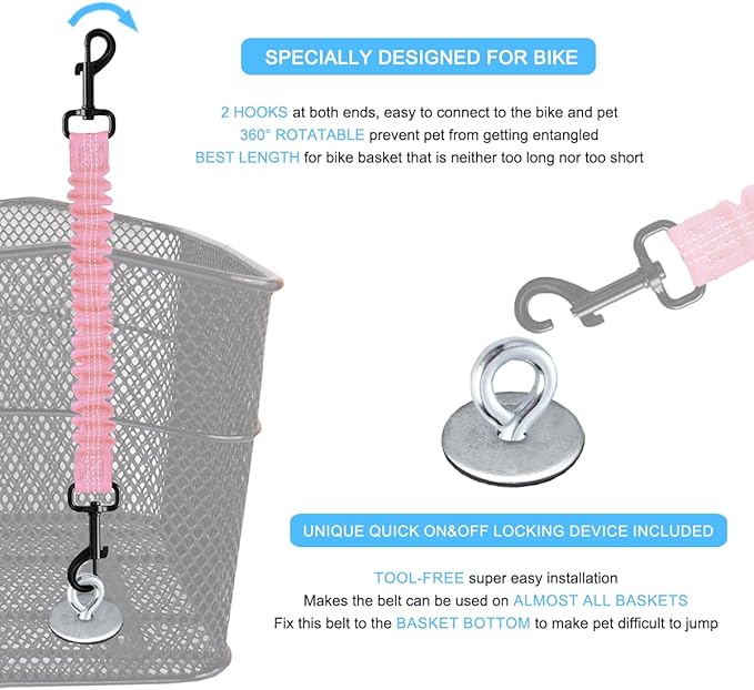 Retractable Bicycle Dog Seatbelt, Elastic Pet Safety Leash Harness for Cat, Dog Leash Extension Attachment Shock Absorbing Lead Extension Absorber (Pink)