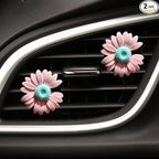 2 Pieces Daisy Flower Air Vent Clip Cute Car Air Freshener Clip Boho Car Air Outlet Decorations Charm Car Inter Decor Accessories for Girls Women