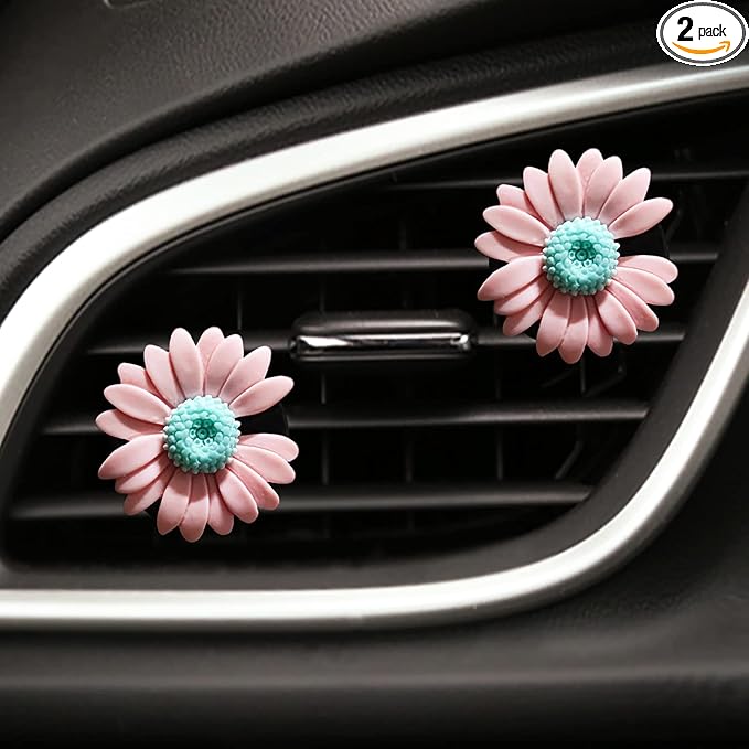 2 Pieces Daisy Flower Air Vent Clip Cute Car Air Freshener Clip Boho Car Air Outlet Decorations Charm Car Inter Decor Accessories for Girls Women
