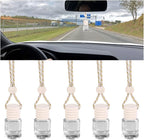 5PCS Hanging Car Air Freshener, 8 ml Oil Diffuser Perfume Aromatherapy Pendant Empty Glass Bottle, Fragrance Ornament with Vent Clip Wooden Cap and Rope, Auto Interior Decoration (Cylindric)