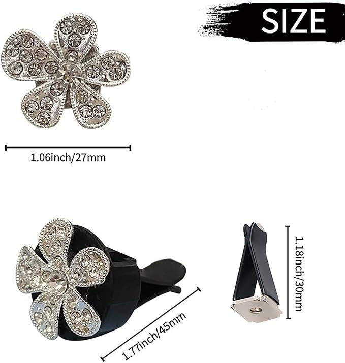 Daisy Air Vent Clips, 3 Pcs Cute Flower Crystal Rhinestone Car Air Conditioning Outlet Clip Vehicle Air Freshener Clip Charm Car Inter Decor Accessories for Women (Golden, 1.6inch)