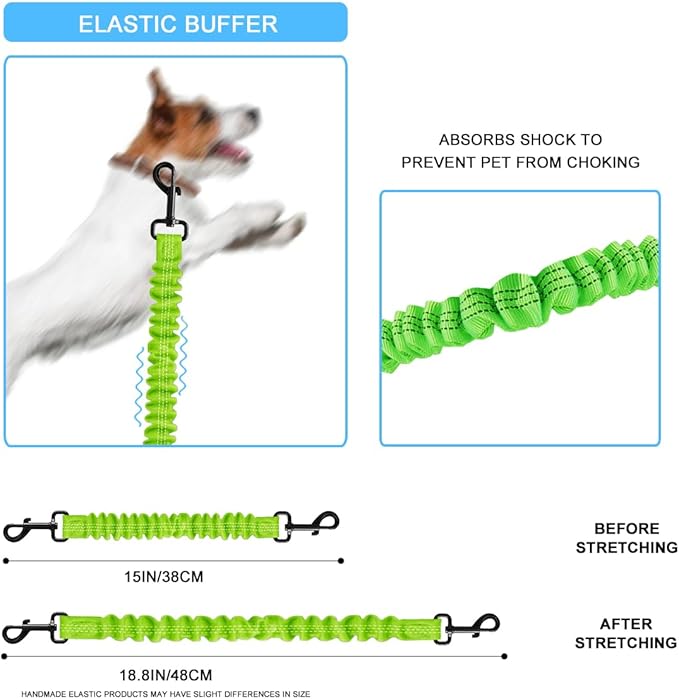 Retractable Bicycle Dog Seatbelt, Elastic Pet Safety Leash Harness for Cat, Dog Leash Extension Attachment Shock Absorbing Lead Extension Absorber (Green)