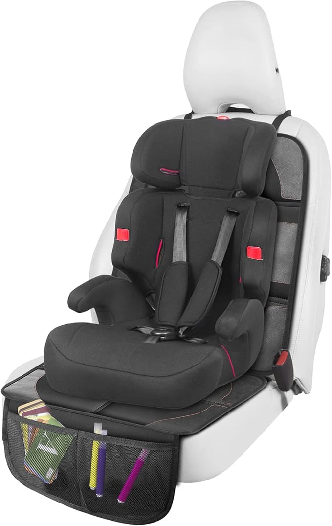 Car Seat Protector with Thickest Padding,Waterproof 600D with Storage Pockets,Non-Slip Pets Fabric Child Baby Cover Leather Reinforced Vehicle Seat 1 Pack (Black)