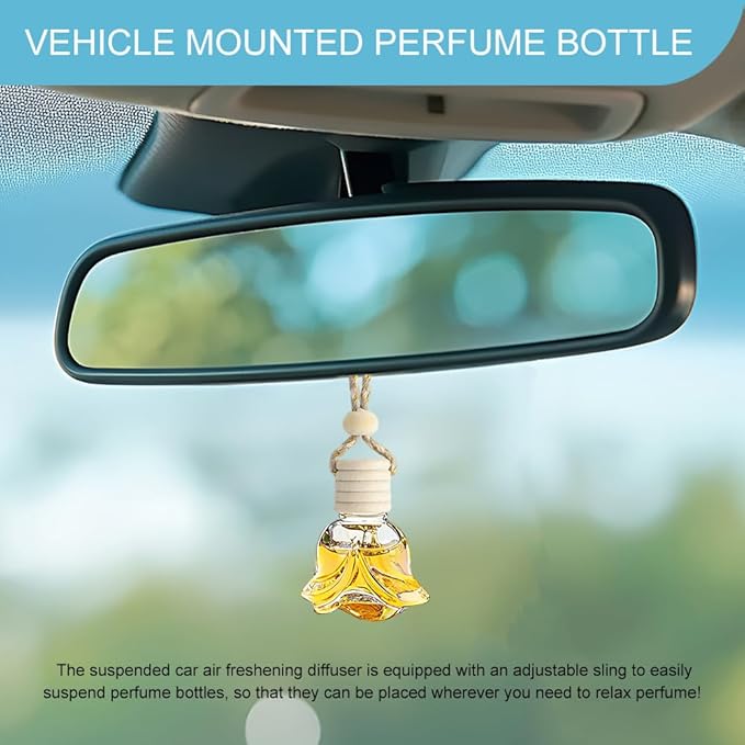 5PCS Hanging Car Air Freshener, Car Air Freshener Diffuser, 8ml Empty Glass Auto Oil Perfume Aromatherapy Diffuser Charms, Refillable Perfume Bottles for Most Vehicles (Rose, Style 1)