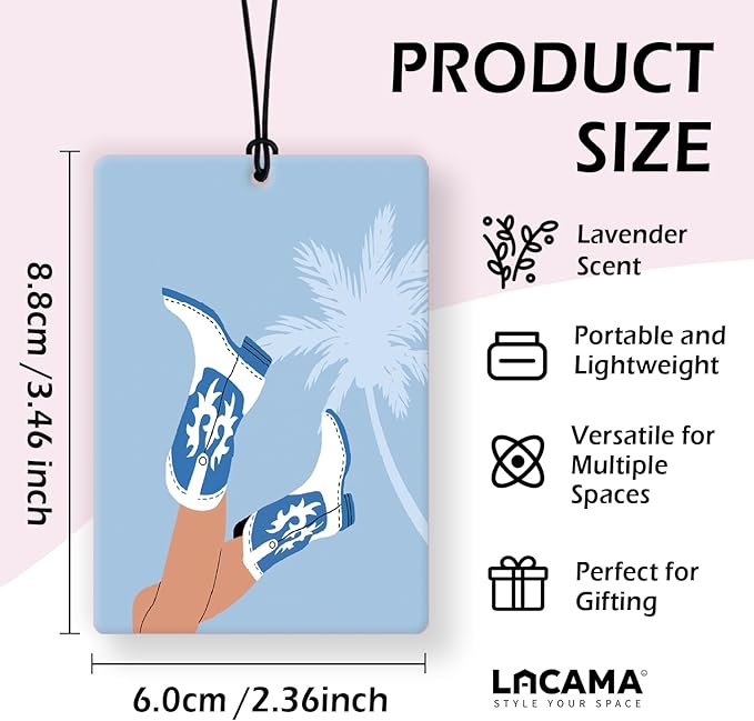 Lacama Blue Western Coastal Cowgirl Car Air Freshener 3Pcs, Retro Beach Coastal Cowgirl Cars Scents Air Freshener for Women Girls Gifts, Western Beachy Car Accessories Interior Mirror Decor Hanging