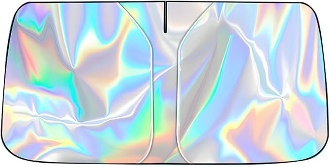 Car Windshield Sun Shade with Storage Pouch, Foldable Laser Titanium Silver Front Window Shield Blocker Screen Visor Protector Cover, Keep Interior Cool, Universal Fit for Car,Truck,SUVs (L)