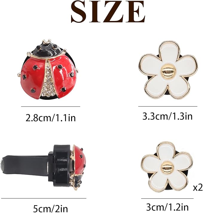 Car Vent Clips,Flowers Ladybug Car Air Freshener,3pcs White Daisy and 1pc Red Ladybug Alloy Car Decor Refillable Diffuser for Women