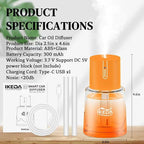 Ikeda Car Diffusers for Essential Oils,100ml Glass Car Essential Oil Diffuser, Smart Car Air Freshener with 3 Adjustable Modes, Auto On/Off & 300mAH Battery Operated Car Aroma Diffuser, Orange