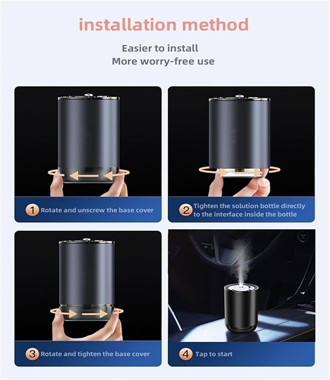 Smart Car Air Freshener 50ML Perfume Ultrasonic Mist Aromatherapy Diffuser Portable Humidifier for Car and Home Use Automatic Start and Stop 3 Modes 4 Freshness Principles(Charming Encounters)