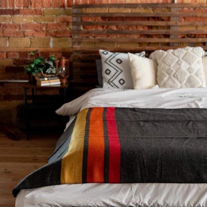 Arcturus Rainier Wool Blanket - Warm, Heavy, Washable, Bed Blanket | Great for Home & Camping (Sunset Peak, King)