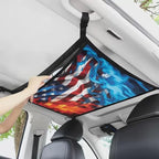 Fire USA Flag Car Roof Storage Bag Car Organizer for Car Seat Multi-Purpose Car Bag Storage Box Organizer Pouch Pocket Can Hold Mobile Phone, Wallet, Glasses