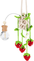 Crochet Plant Car Air Freshener, Cute Car Rearview Mirror Decor Hanging Ornament, Strawberry Knitted Handmade Auto Interior Accessories for Women (Strawberry)