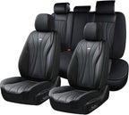 Coverado Car Seat Covers, 5 Seats Black Seat Covers for Car, Luxury Faux Leather Seat Cover, Front and Back Seat Cover, Waterproof Car Seat Protector, Universal Car Seat Cushions Fit for Most Vehicles