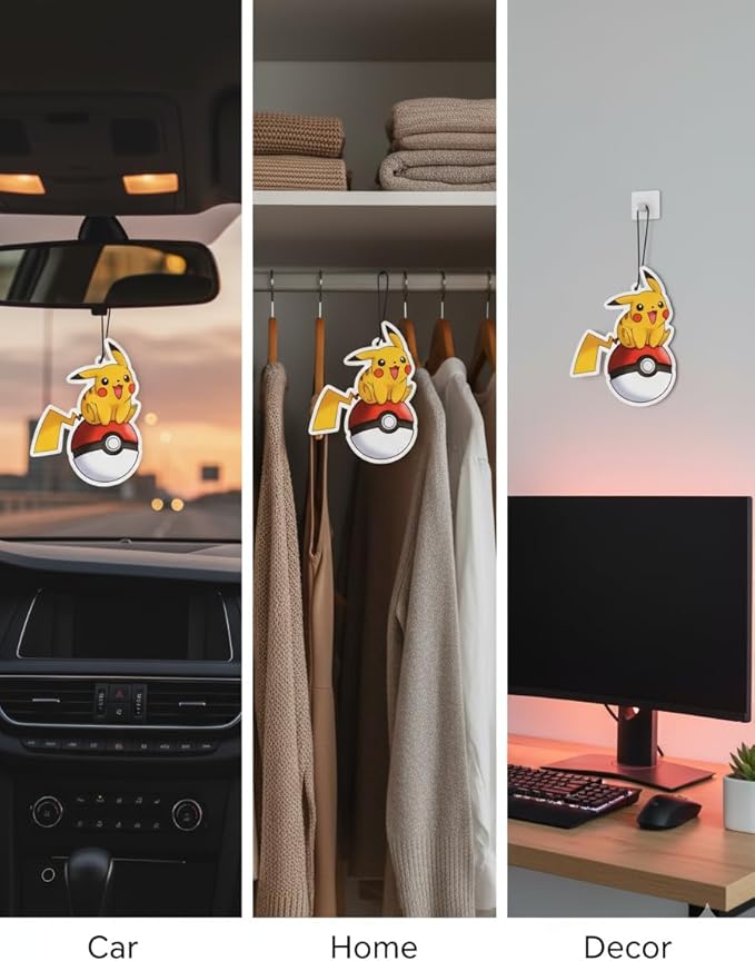 PumpCar 2 pieces double-sided yellow pika hanging cartoon cherry-scented funny car air freshener Cool hanging for rearview mirror Car Interior Accessories Gifts