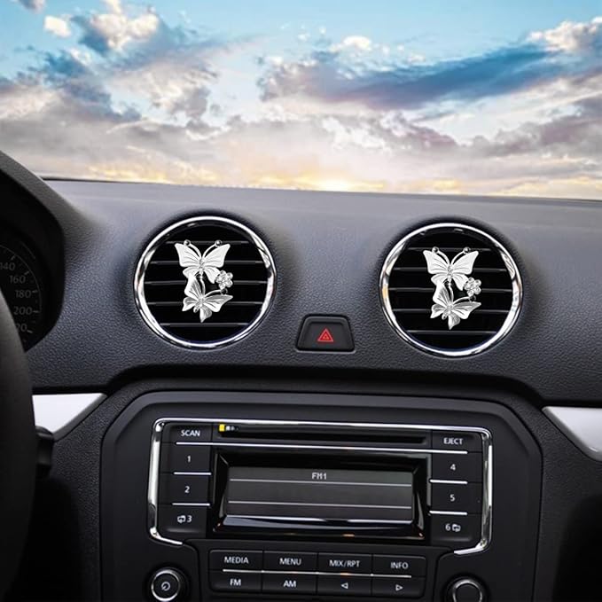 1PC Car Air Fresheners Vent Clips, Cute Dual Butterfly Diamond Rhinestone Car Vent Clip, Air Outlet Perfume Diffuser, Sparkly Bling Car Interior Decoration Accessories for Girls Women