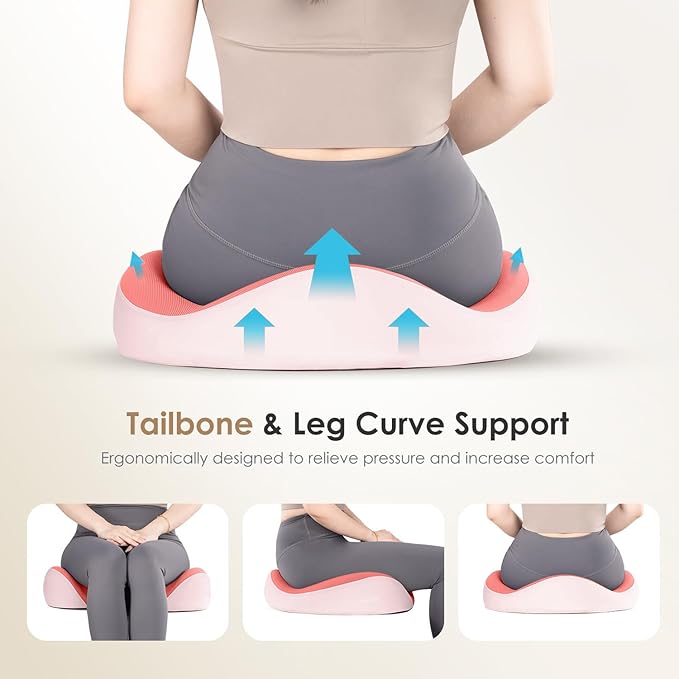 FLORICH Car Seat Cushion & Lumbar Support Pillow & Car Neck Pillow Ergonomic and 100% Memory Foam, Upgraded Larger and Breathable Car Seat Cushion & Back Support Pillow - Pink
