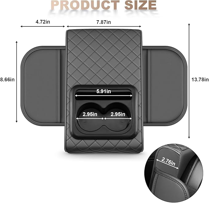 Center Console Cover Fit for RAV4 Faux Leather Car Armrest Cushion with Storage Bags, Cup Holder ＆ Phone Storage Multifunctional Middle Console Cover(Grey)