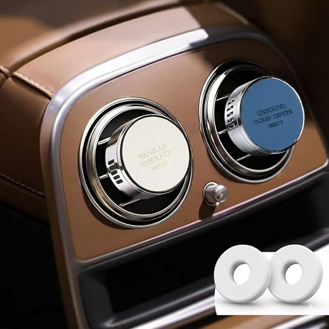 Luxury Leather Car Air Freshener Vent Clip, Premium Metal Vent Clip Design, Multi-Color for selection, Fit for Horizontal/Vertical Vents, Long Lasting for Car Interior.