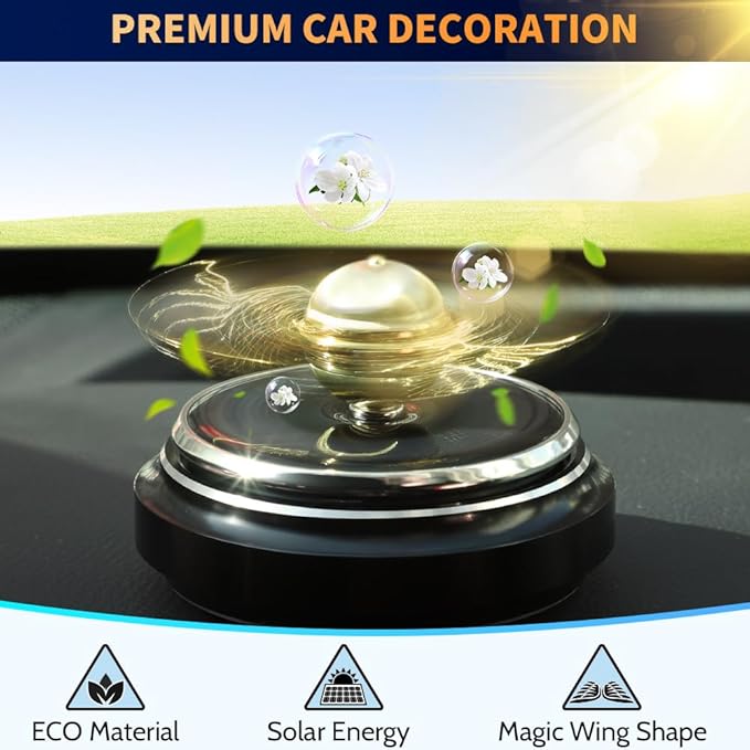 Car Air Freshener, Solar Energy Golden Fidget Spinner Toy With Swinging Wings for Interior Rotation Decoration Accessories, Powered by Sunshine Spinning Top Anxiety Gift for Men Boyfriend