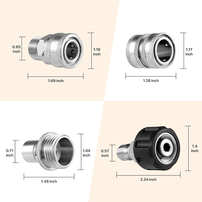 Twinkle Star Pressure Washer Adapter Set, Stainless Steel Quick Disconnect Kit, M22 14 mm Quick Connect Swivel to 3/8'' Quick Connect Fittings, 3/4" to Quick Release 8 Sets
