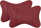Car Pillow for Car Neck Pillow for Driving Seat Leather Neck Support Soft Cushion Support Head-Rests for Vehicle Sleeping with Elastic Adjustment Strap 2PCS (Neck, Red)