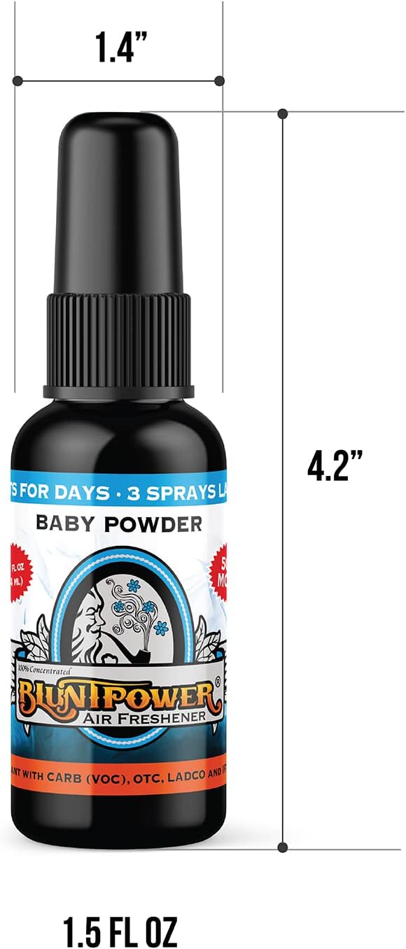 BluntPower (Baby Powder, 1 Pack) Concentrated Air Freshener Spray - Oil-Based Room Diffuser Spray - Long-Lasting Bathroom Scent, Car Freshener & Odor Eliminator