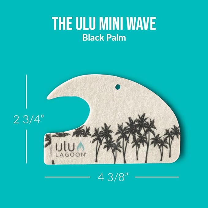 ulu Lagoon Hanging Car Air Freshener | Tropical Beach Coconut Surf Wax Scent Mini Wave | Long Lasting Car Freshener, Closet and Beyond | Made In USA | 3 Pack (Black Palms)