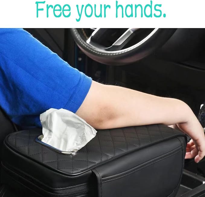 Car Armrest Cover Leather Car Console Covers Box Pad with Pocket and Tissue Box Arm Rest Cover for Car for SUV Truck Sedan Vehicle (Grey)