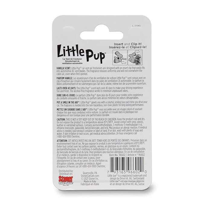 Little Pup 96602-6PK Vanilla Scent, Car Air Freshener, Clips to A/C Air Vent, Alcohol-Free Fragrance Oil, Non-Hazardous and Non-Toxic Plastic, Set of 6