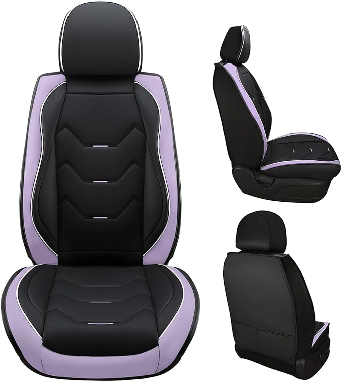 otoez Leather Seat Covers for Car Full Set, 5 Seat Car Seat Cover, Waterproof Automotive Seat Covers, Universal Seat Protector for Most Cars SedensTrucks SUVs (Black&Purple, No Pillows)