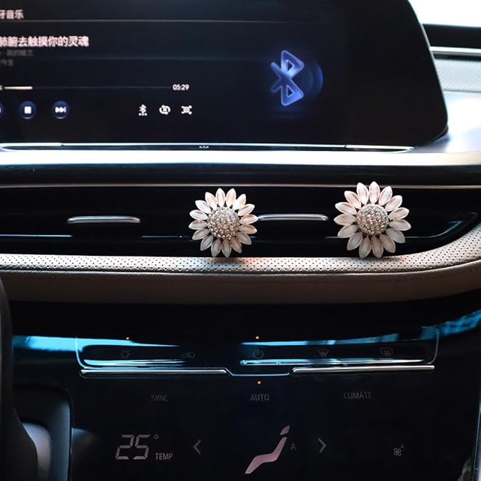 4pcs Sunflower Air Vent Clips Car Air Freshener Bling Sunflower Car Accessories for Women Car Interior Decorations Yellow Beige 2 sizes Refillable Flowers Car Vent Clips