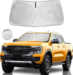 Windshield Sun Shade for Ford Range Window Sunshade for Ranger XL, XLT, Lariat 2019-2025 2026 Accessories Sunshade Windshield Cover Front Window Shade Sun Visor Foldable Blocks UV Rays Keep Car Cool