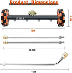 2-in-1 Can Move Horizontally Pressure Washer Undercarriage Cleaner Water Broom, 15" Surface Cleaner Power Washer Attachment with 4 Nozzles 3 Extension Rods andSpare Wheel，4000 PSI (15inch)