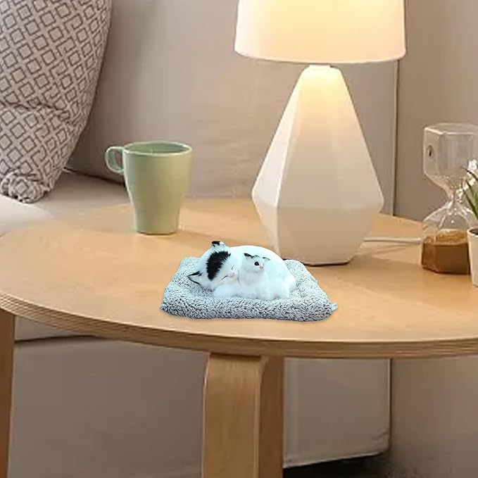 Walbest Cute Sleeping Cat Car Bamboo Charcoal Air Purifying Bags - Fluff Kitten Ornament Charcoal Bags Odor Absorber for Car Dashboard Decorations White