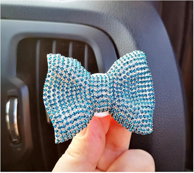 1 Pc Bling Crystal Car Bow-knot Air Vent Fragrance Sparking Rhinestone Car Diffuser Air Freshener with Vent Clip - Blue 1