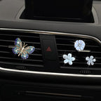 Bling Flower Air Vent Clips, 4 Pcs Blue Butterfly Car Air Fresheners Vent Clips Car Diffuser Diamond Car Decoration Car Interior Decor Daisy Cute Car Accessories for Women Girls