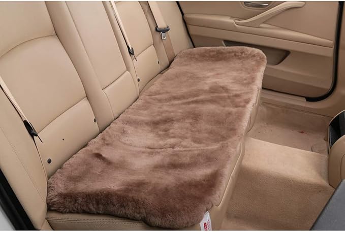 OGLAND Fluffy Genuine Australia Sheepskin Car Seat Cover for Auto Interior Accessories with Soft Fuzzy Wool Eco-Friendly Natural Fur Non-Slip (Camel, Back)