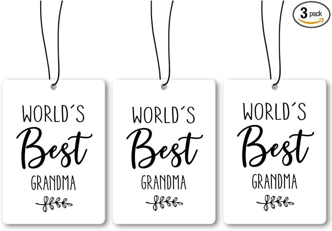 World's Best Grandma Gifts Car Air Freshener Hanging 3 Pack, Grandmother Christmas Car Accessories Gifts for Grandma Women Holiday, Rustic Scent Card Lavender for Closet Drawer Bathroom Decor