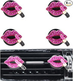 4pcs Red Purple Lips Car Vent Clips Air Freshener Dazzling Lipstick Girly Car Decor Accessories for Women Bling Car Interior Decorations Refillable Diffuser