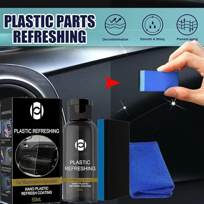 RJDJ Plastic Restorer for Cars, Trim & Exterior – Plastic Revitalizing Coating Agent, Restores Faded Plastic, UV Protection, Car Shine Refurbishing Solution (50ml-5pcs)